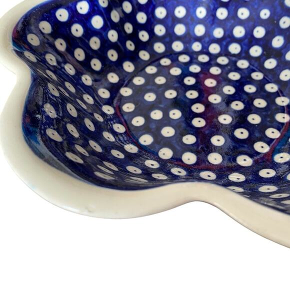 Kalich Handmade Poland Pottery Scallop Blue Bowl Serving Piece Anna numbered - Picture 3 of 6